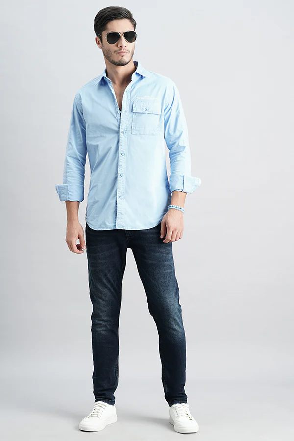 Airforce Blue Full Sleeve Solid Shirt - Image 2