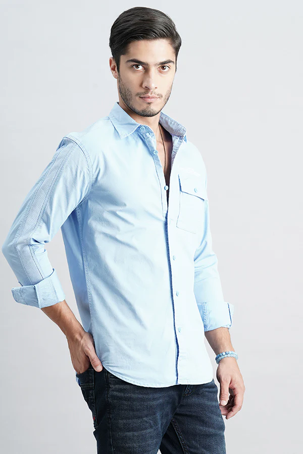 Airforce Blue Full Sleeve Solid Shirt - Image 3