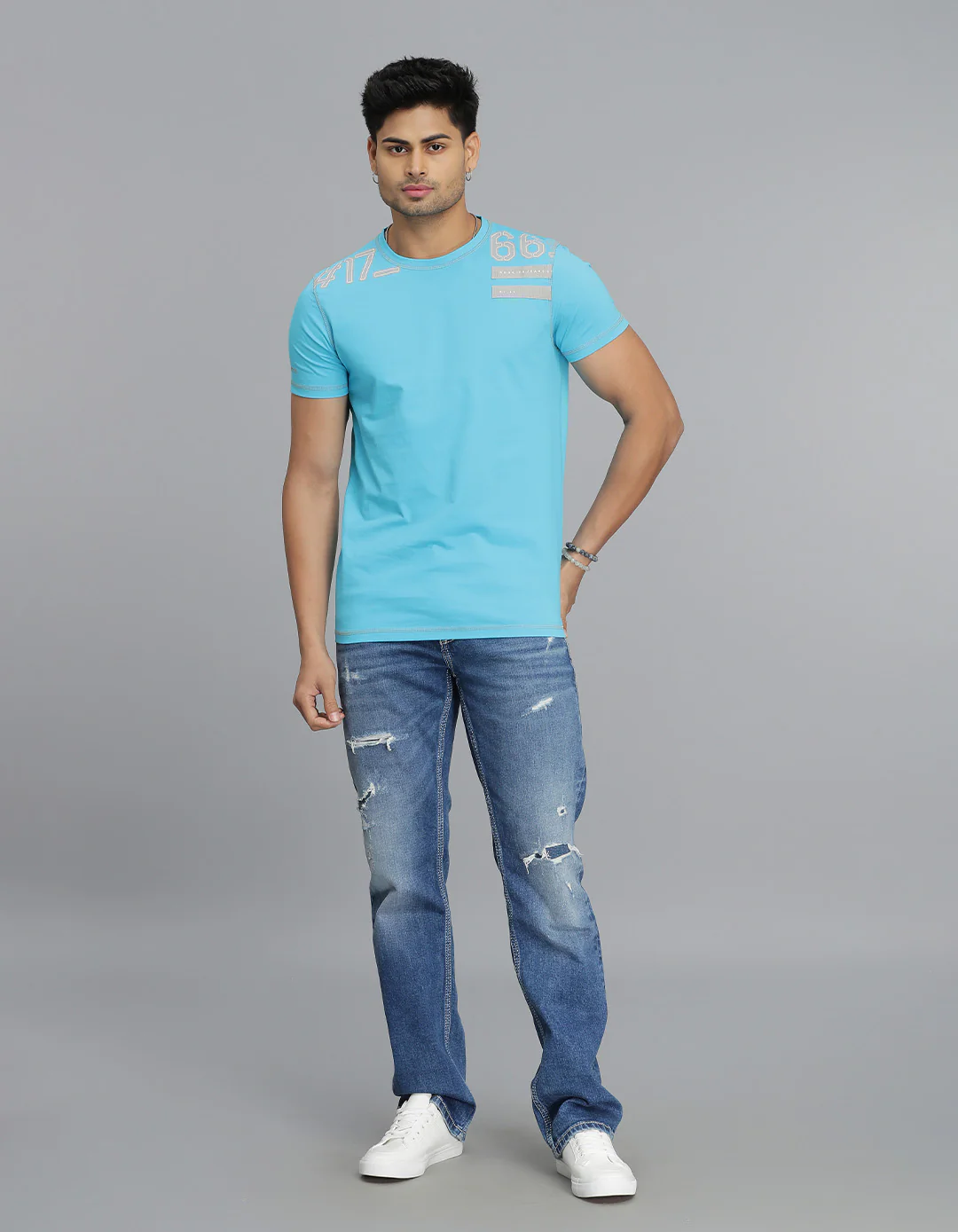 Aqua Half Sleeves Round Neck Tee - Image 2