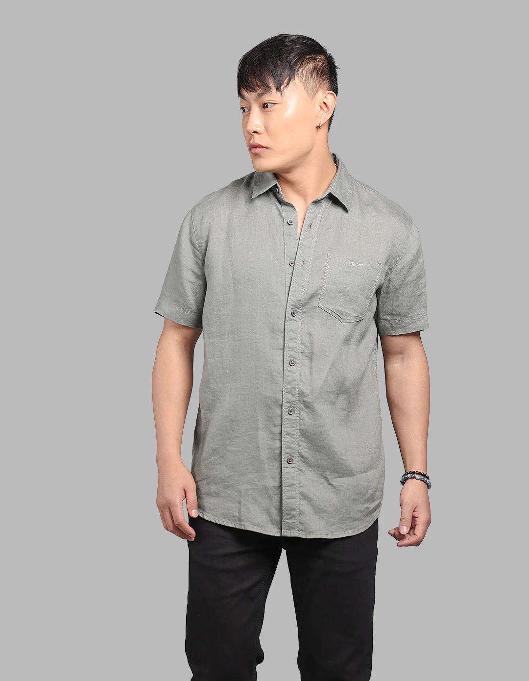 Army Half Sleeve 100% Linen Shirt