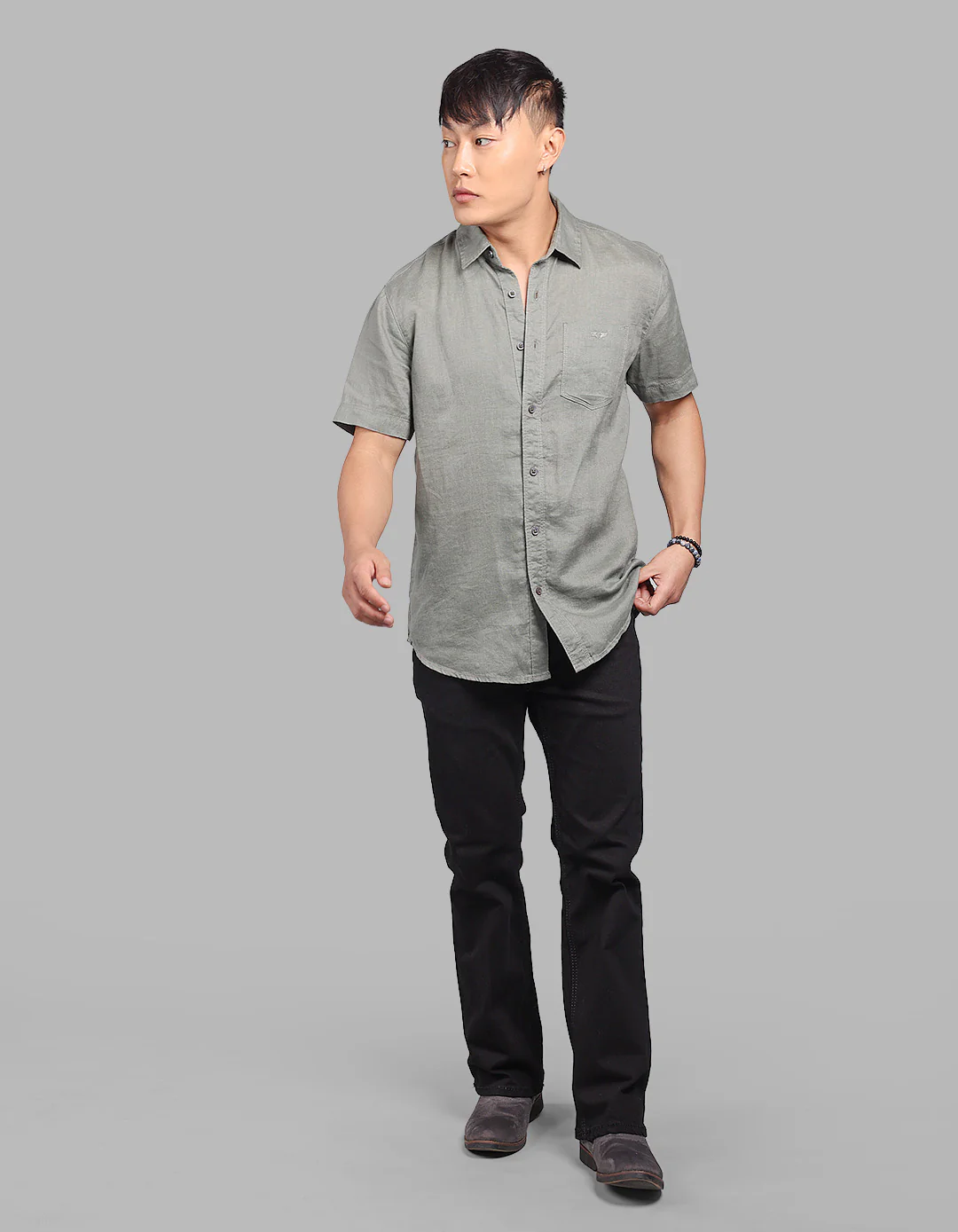 Army Half Sleeve 100% Linen Shirt - Image 2