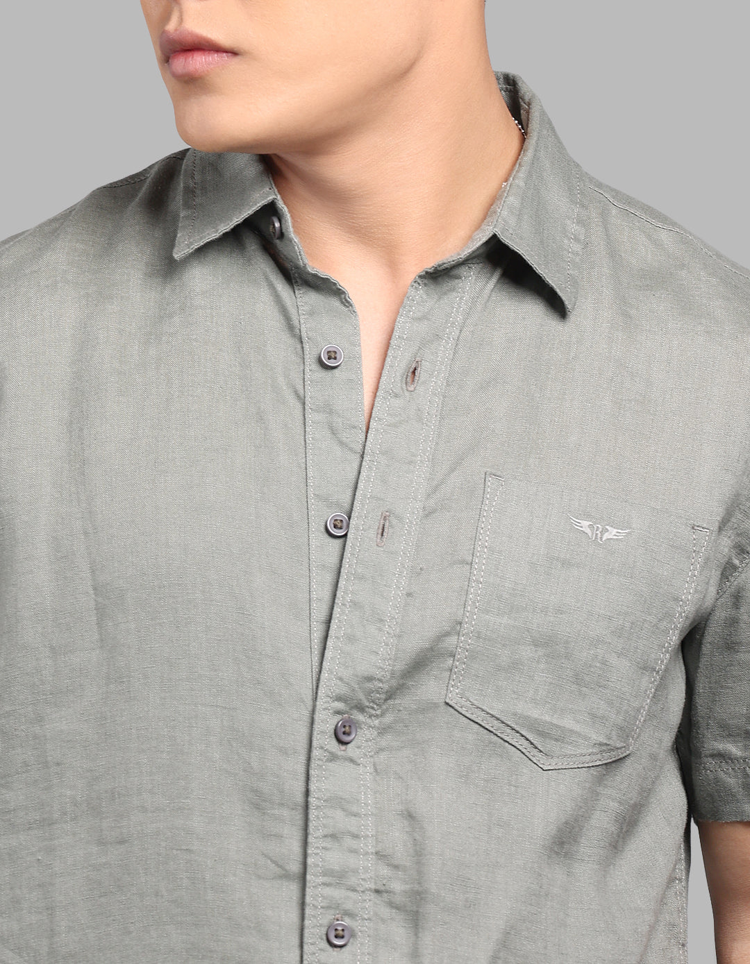 Army Half Sleeve 100% Linen Shirt - Image 6