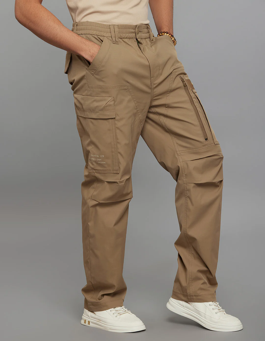 Army Khaki Comfort Straight Fit 100% Polyestor Cargo Pants - Image 3