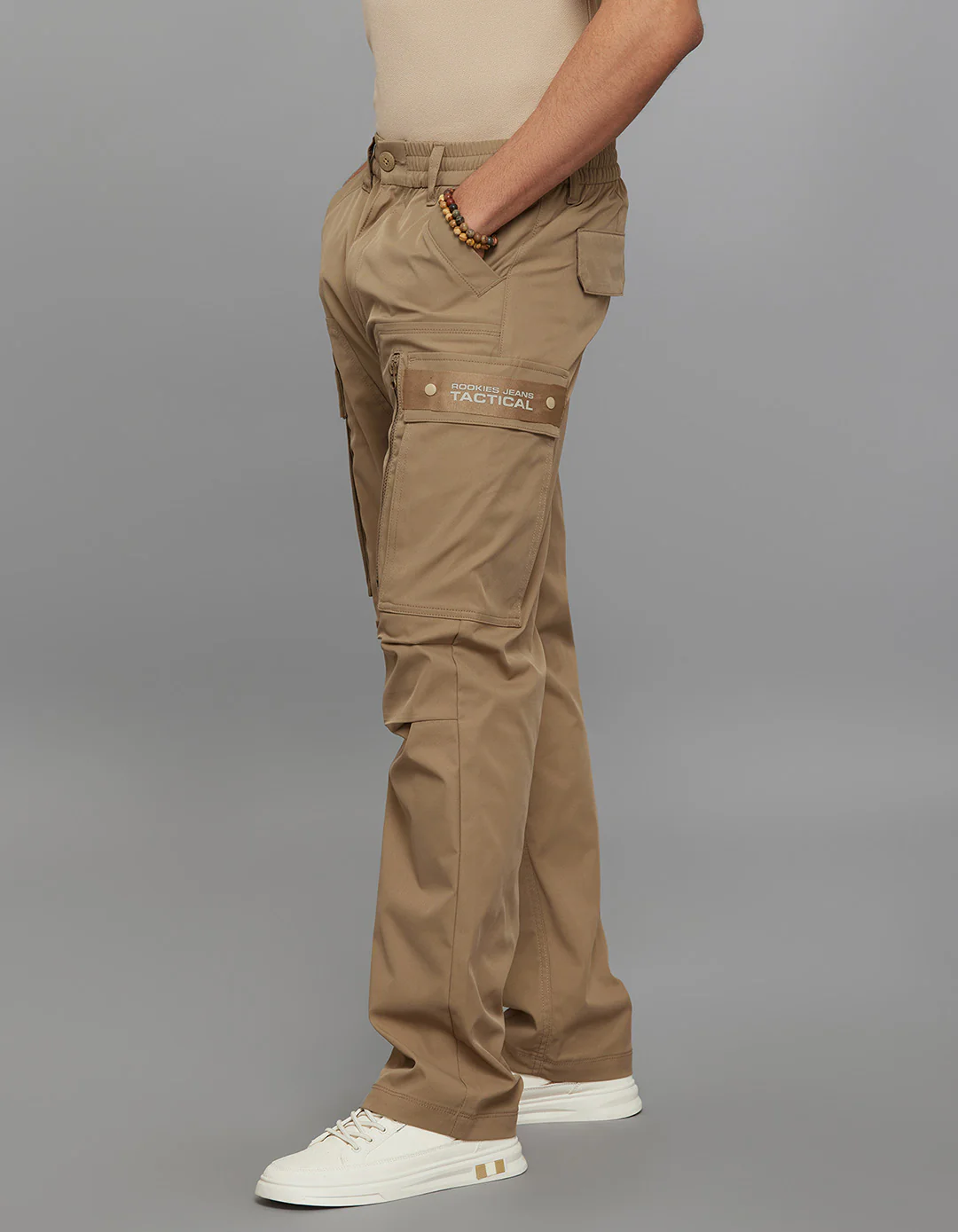 Army Khaki Comfort Straight Fit 100% Polyestor Cargo Pants - Image 4