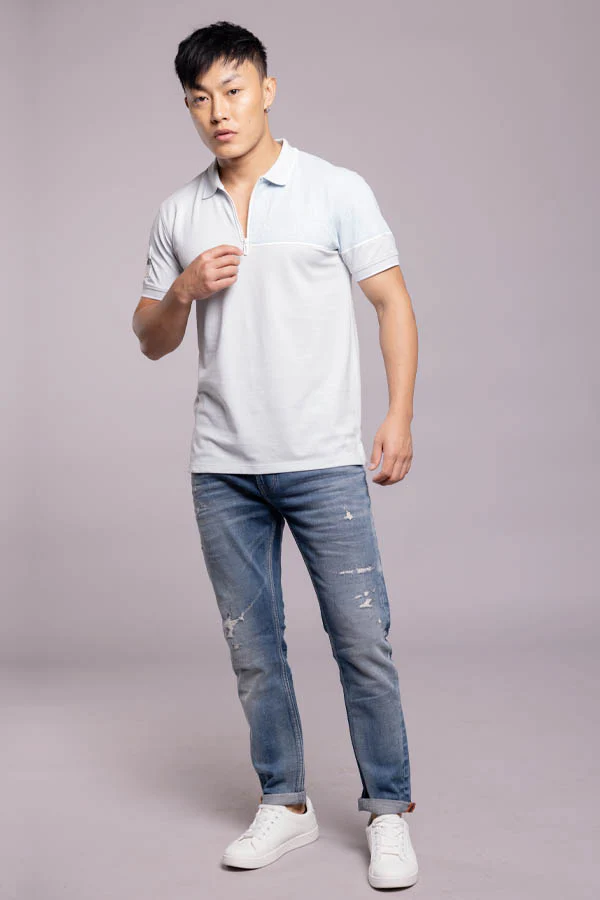 Baby Blue Half Sleeves Pique Polo Tee - Image 2