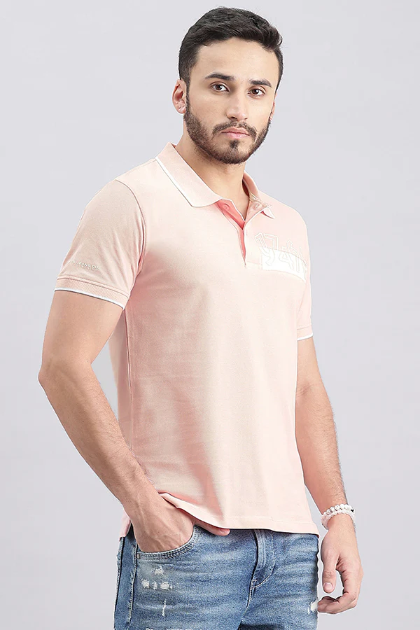 Baby Pink Half Sleeve Pique Polo Tee - Image 3