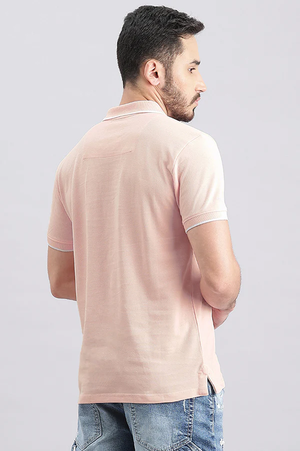 Baby Pink Half Sleeve Pique Polo Tee - Image 4