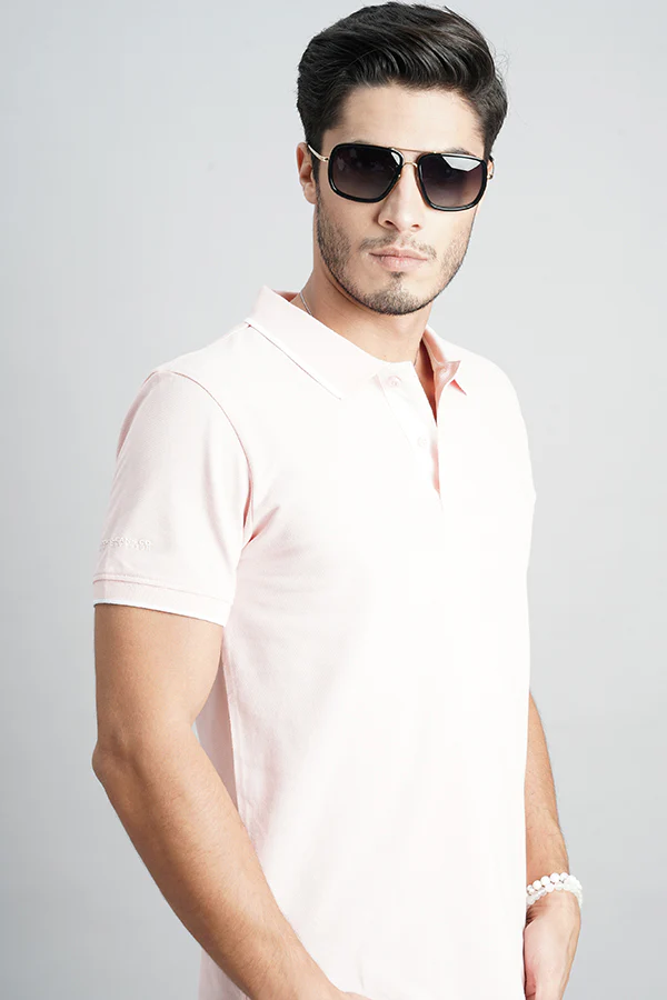 Baby Pink Half Sleeve Pique Polo Tee - Image 6