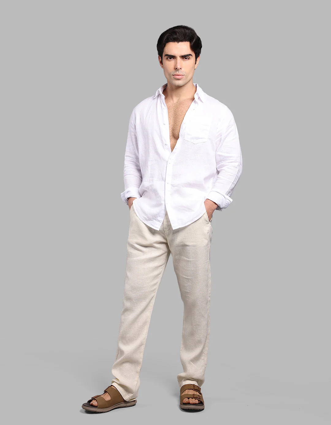 Beige 100% Linen Chino Pant - Image 4