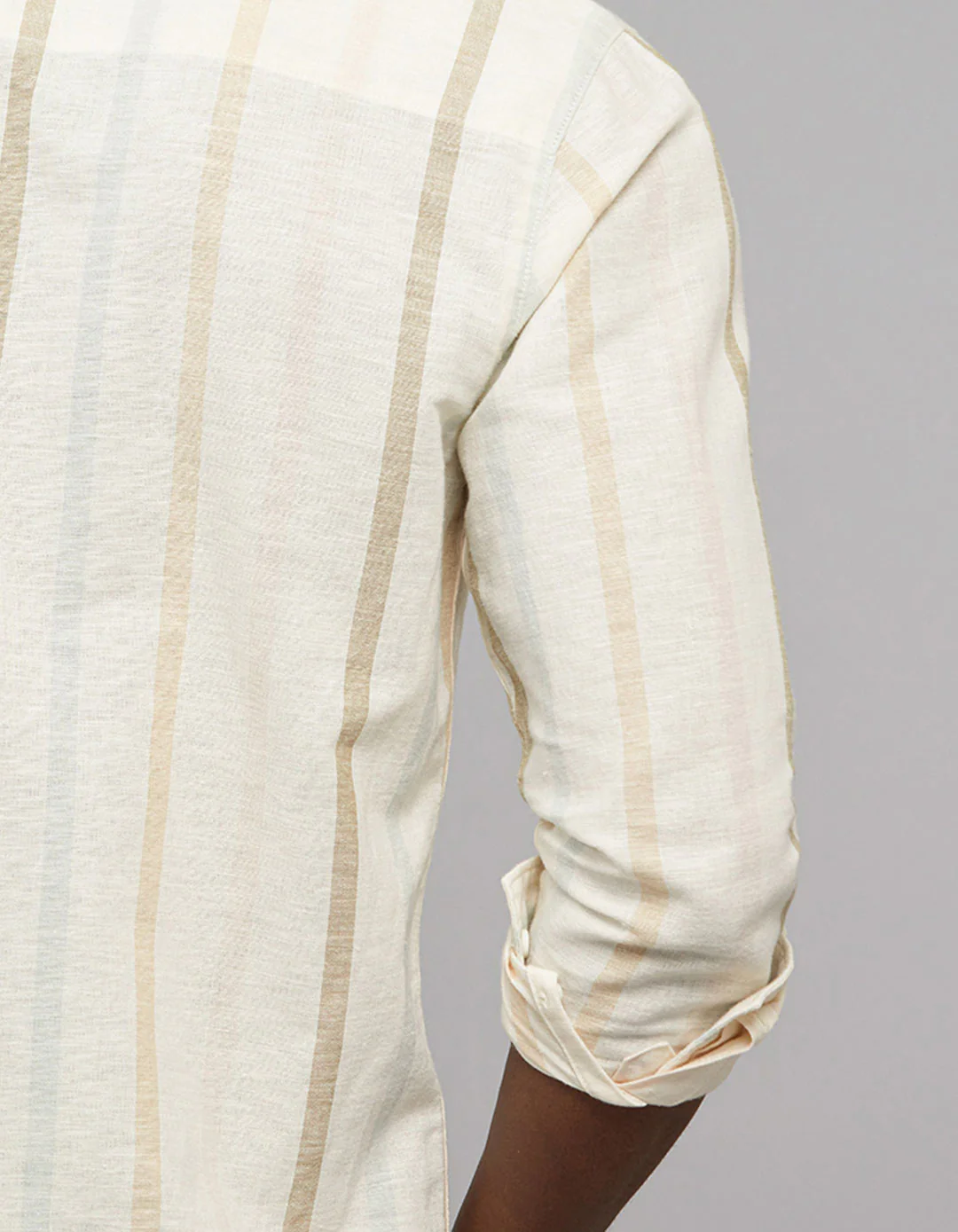 Beige Full Sleeves Linen Blend Stripe Shirt - Image 7