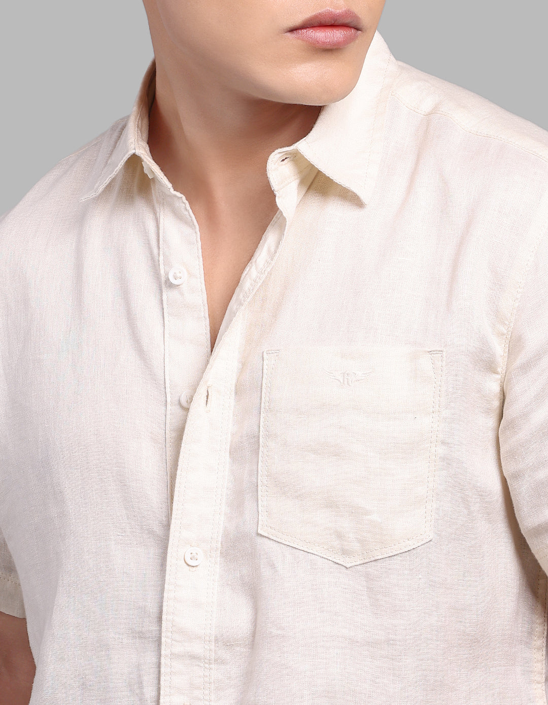 Beige Half Sleeve 100% Linen Shirt - Image 6