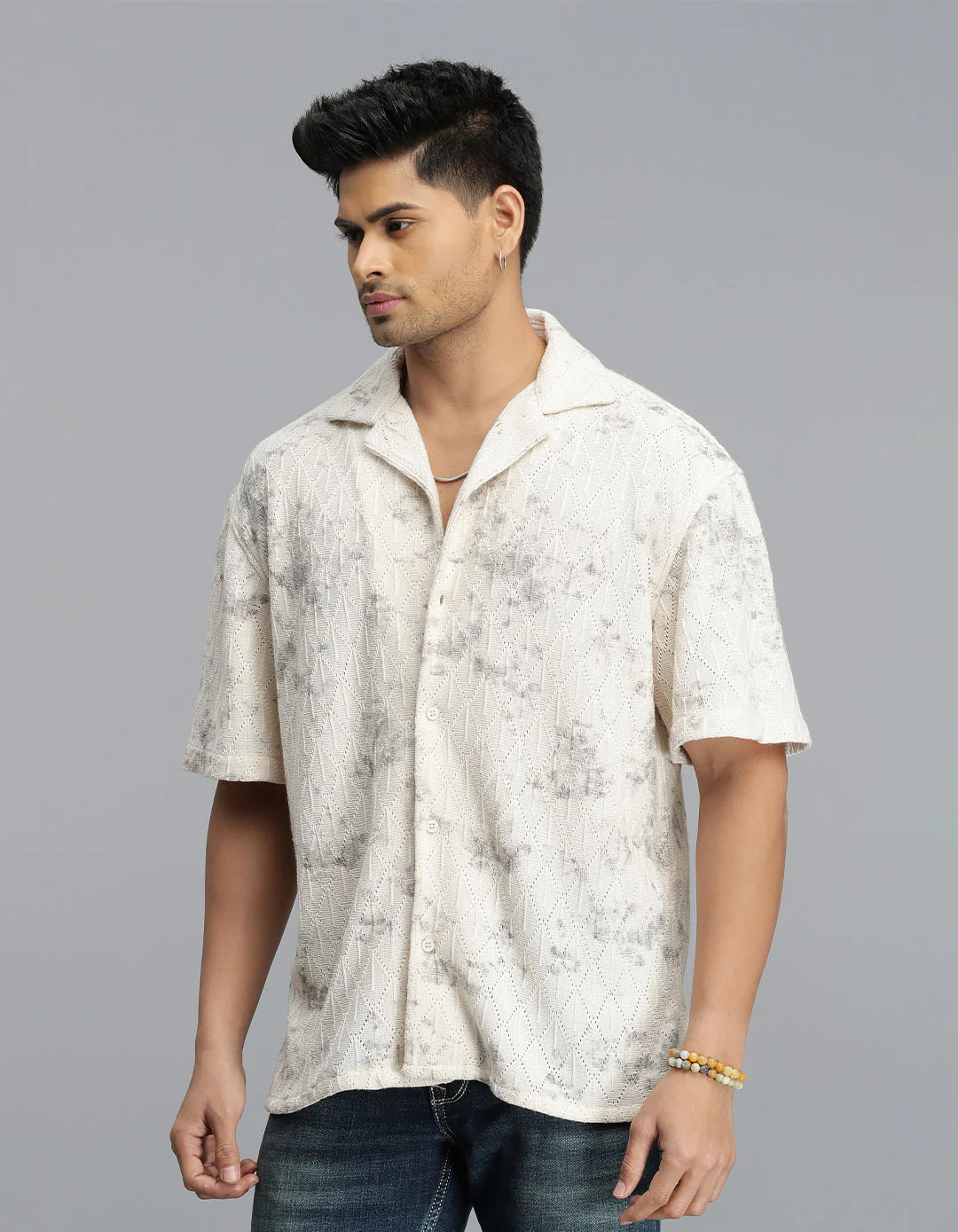 Beige Half Sleeves Crochet Shirt - Image 4