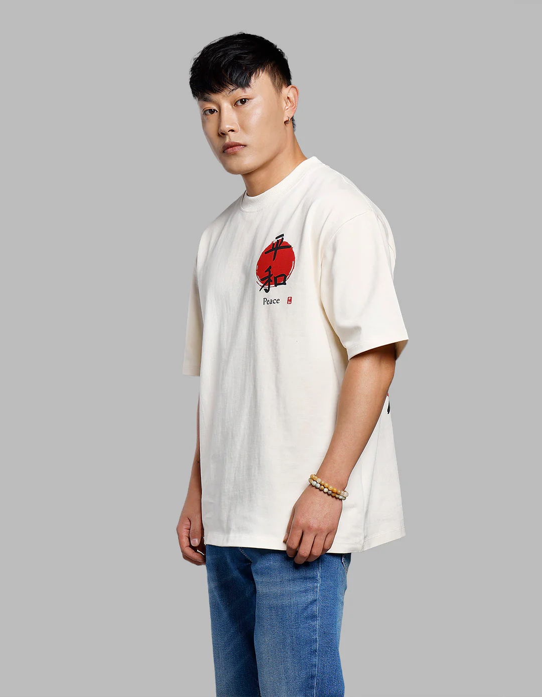 Beige Half Sleeves Oversize Tee - Image 3