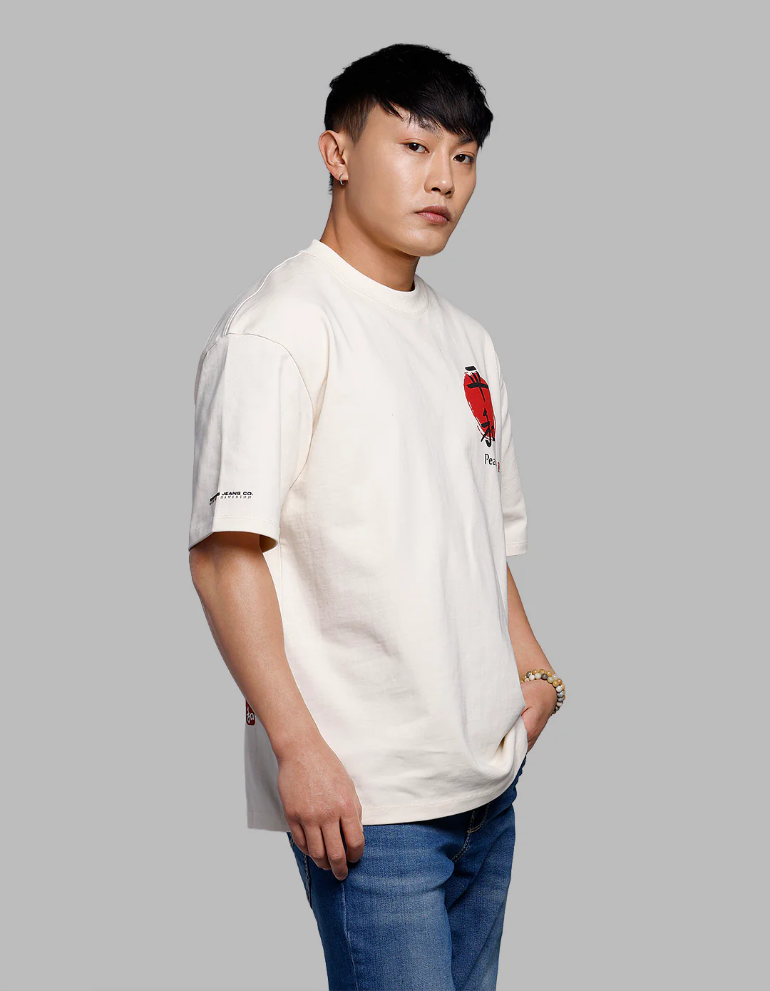 Beige Half Sleeves Oversize Tee - Image 4