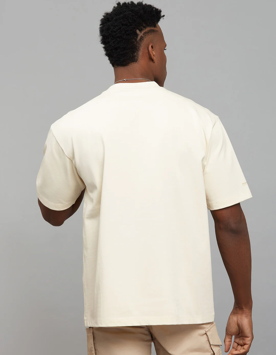 Beige Half Sleeves Round Neck Oversized Tee - Image 6
