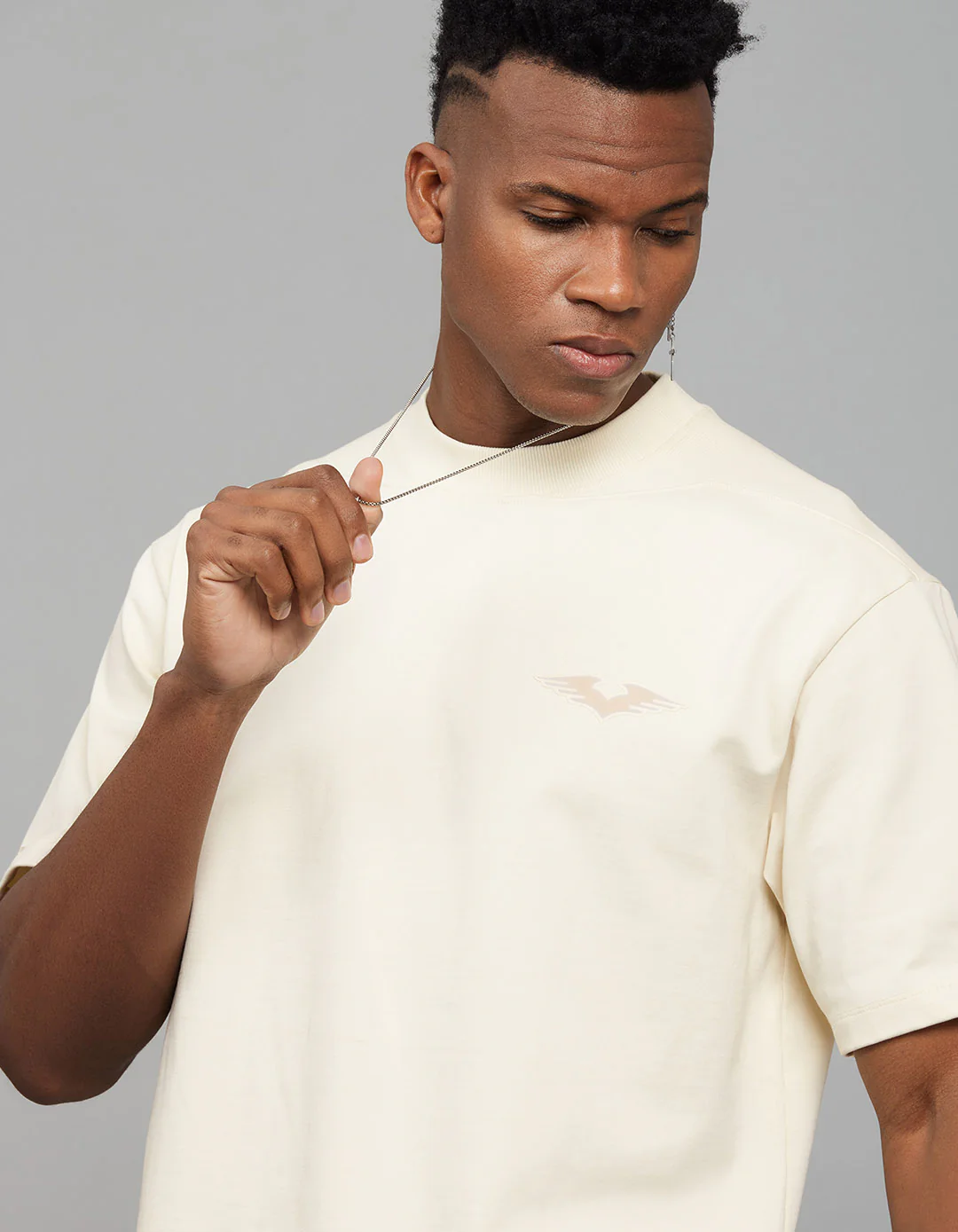 Beige Half Sleeves Round Neck Oversized Tee - Image 7