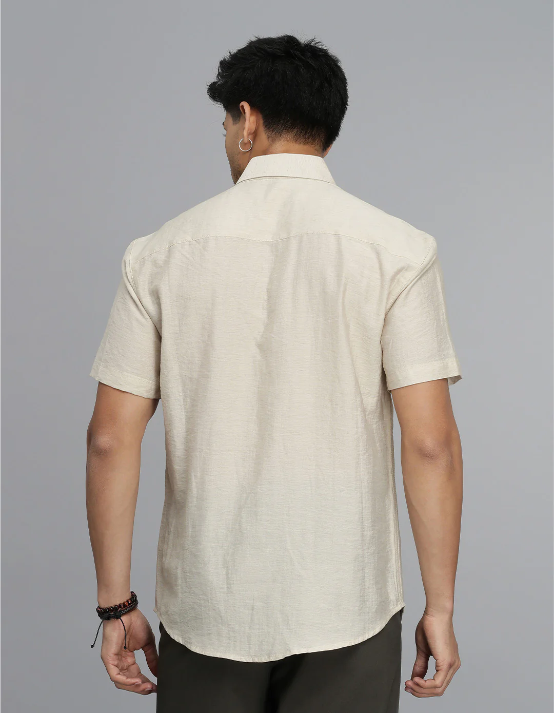 Beige Half Sleeves Solid Shirt - Image 5