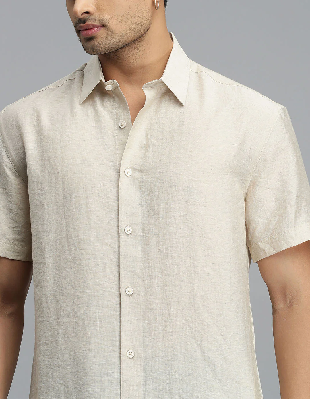Beige Half Sleeves Solid Shirt - Image 6