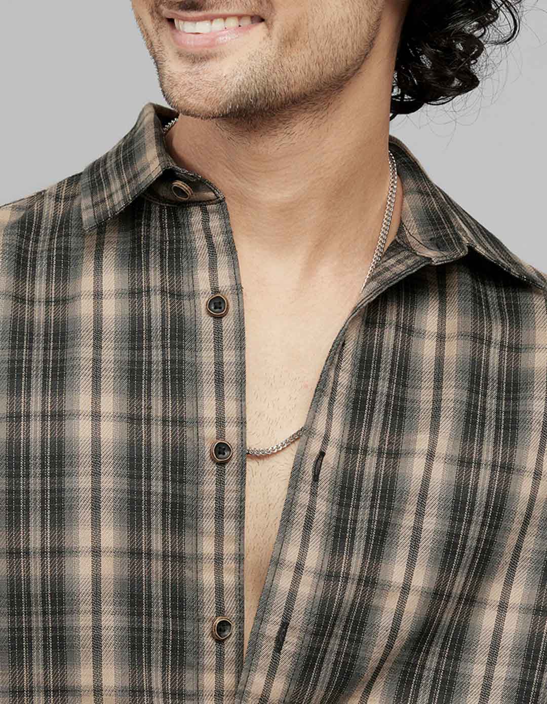 Beige White Full Sleeves Check Shirt - Image 3