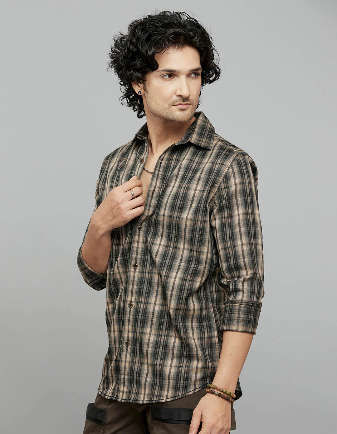 Beige White Full Sleeves Check Shirt - Image 4