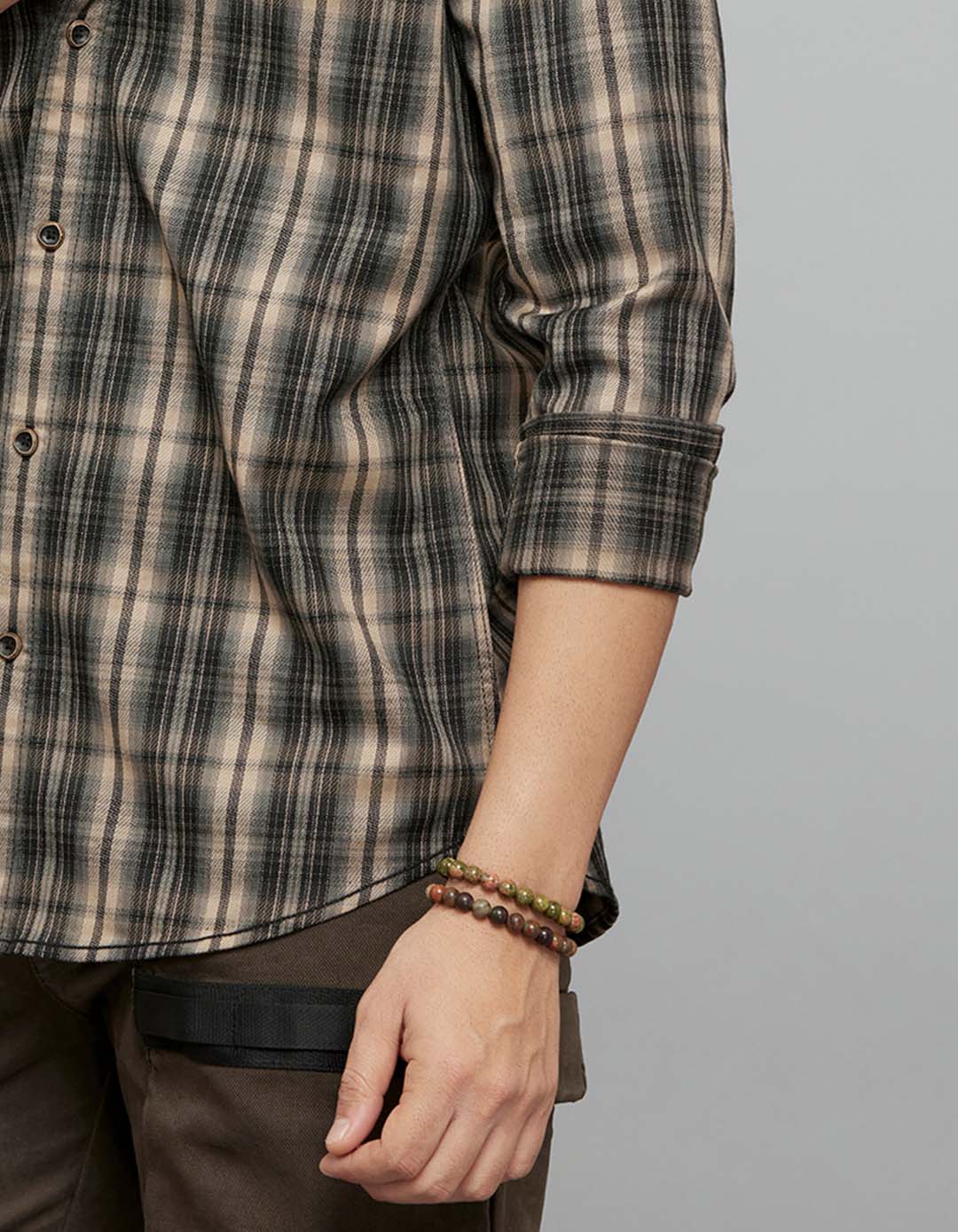 Beige White Full Sleeves Check Shirt - Image 5