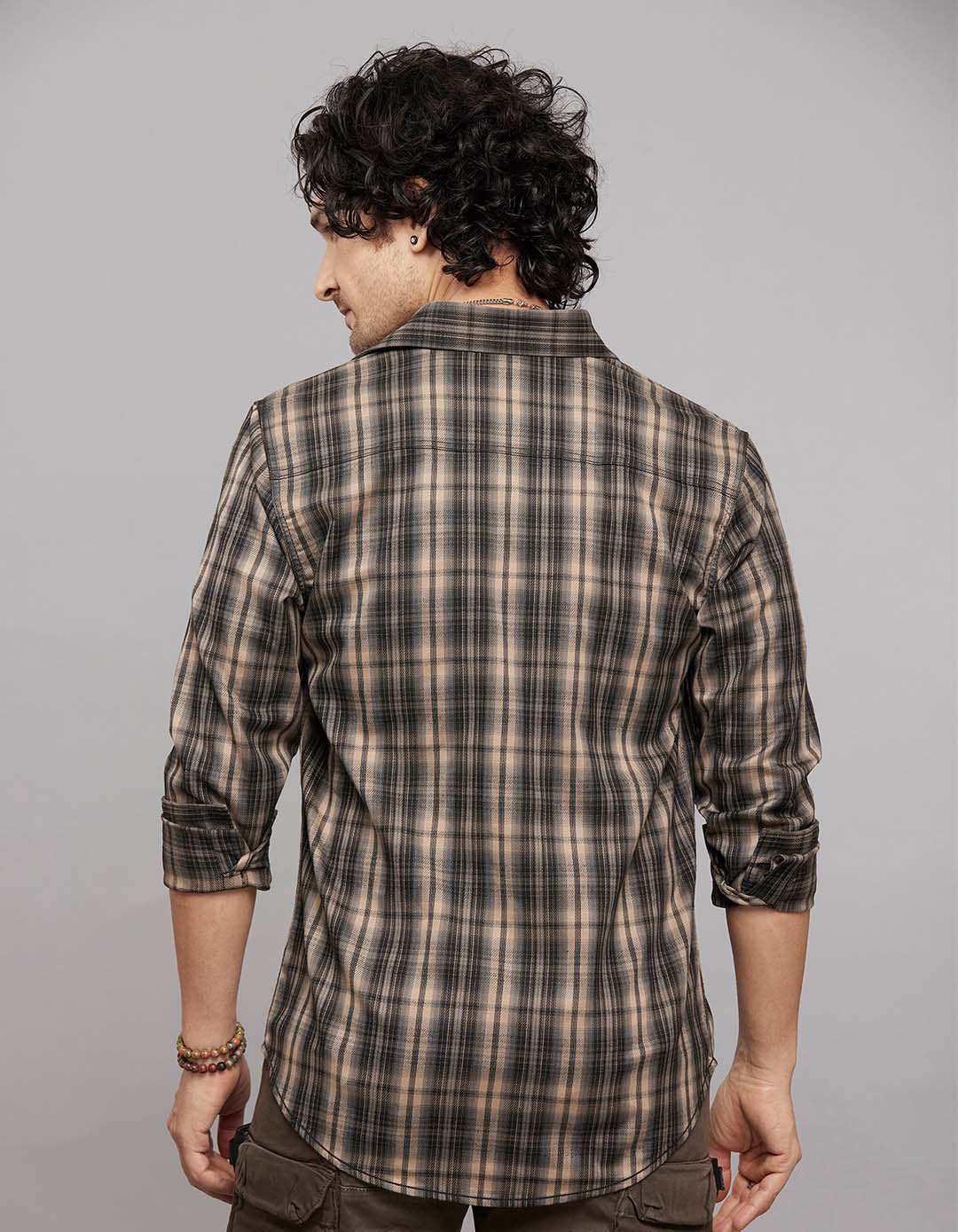 Beige White Full Sleeves Check Shirt - Image 6