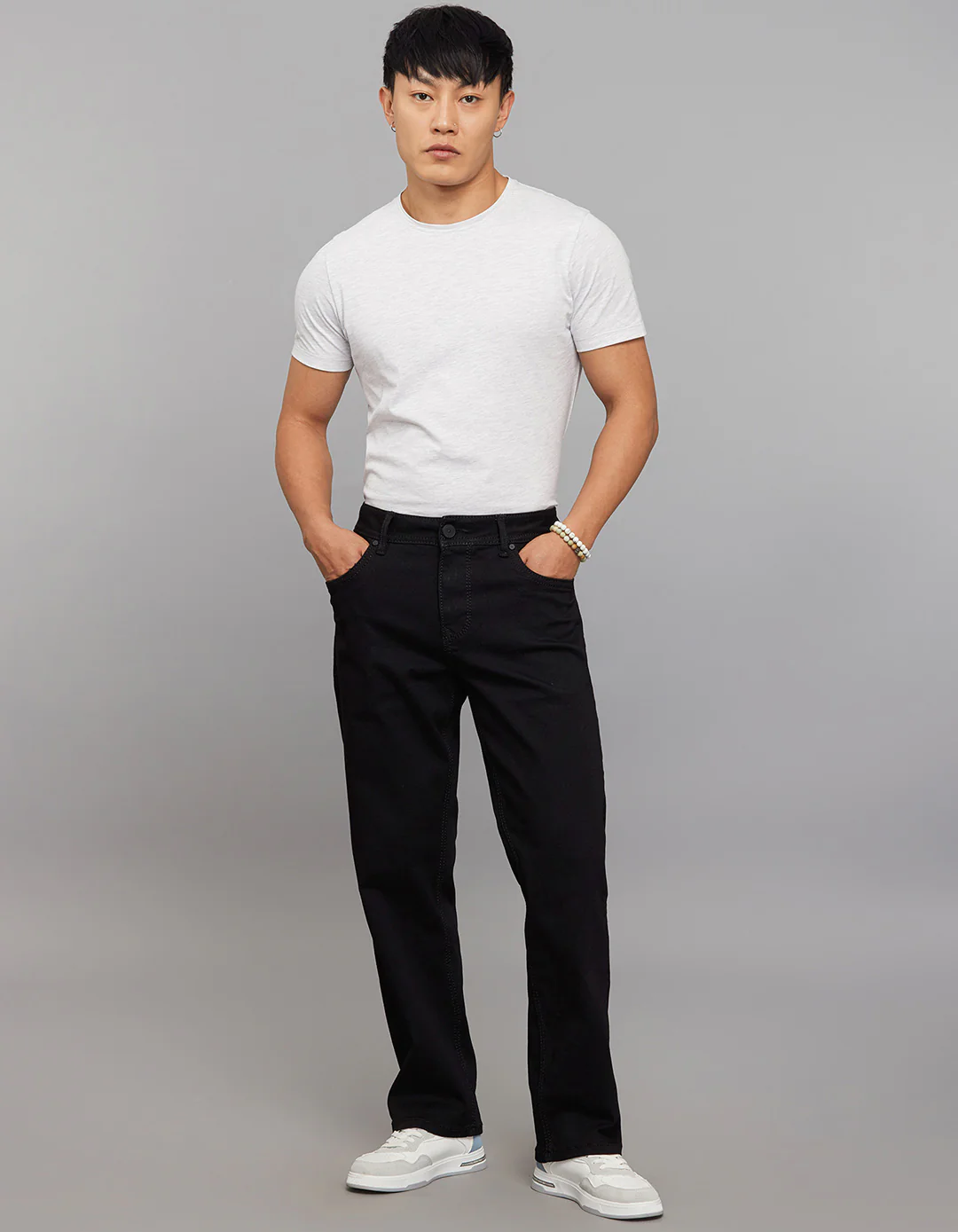 Black 5 Pocket Cropped Mid Rise, Comfort & Straight Fit Stretch Jeans - Image 2