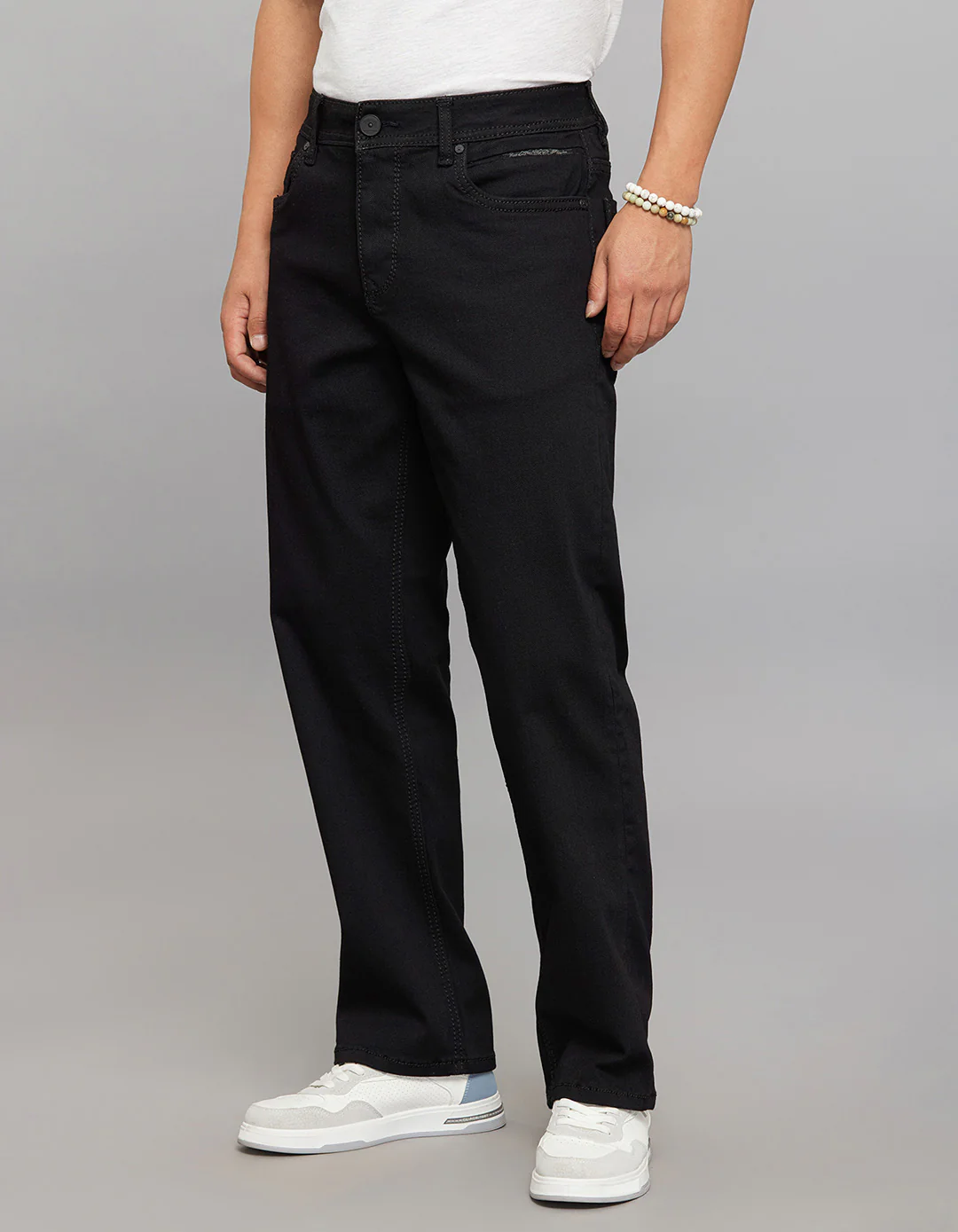 Black 5 Pocket Cropped Mid Rise, Comfort & Straight Fit Stretch Jeans - Image 3