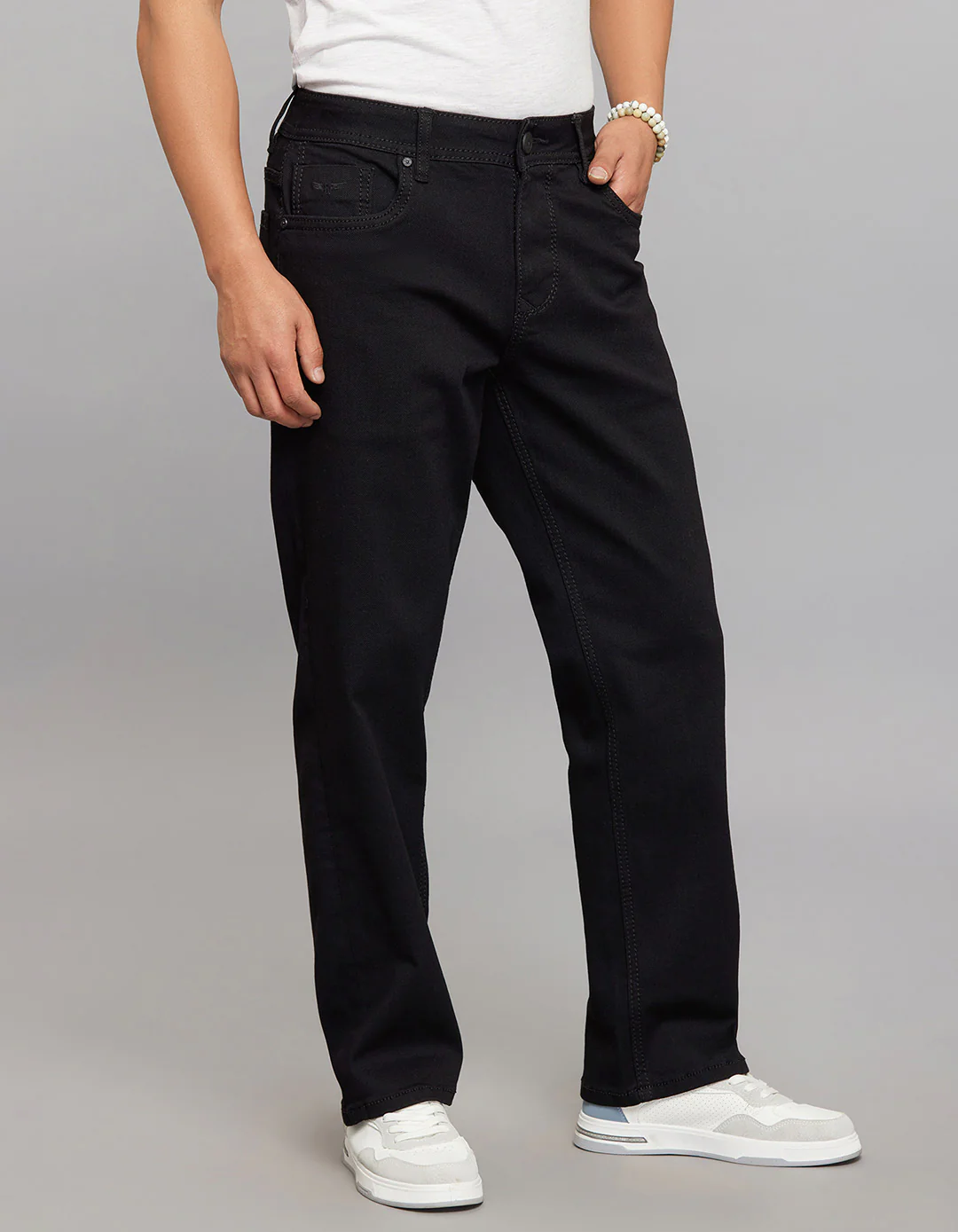 Black 5 Pocket Cropped Mid Rise, Comfort & Straight Fit Stretch Jeans - Image 4