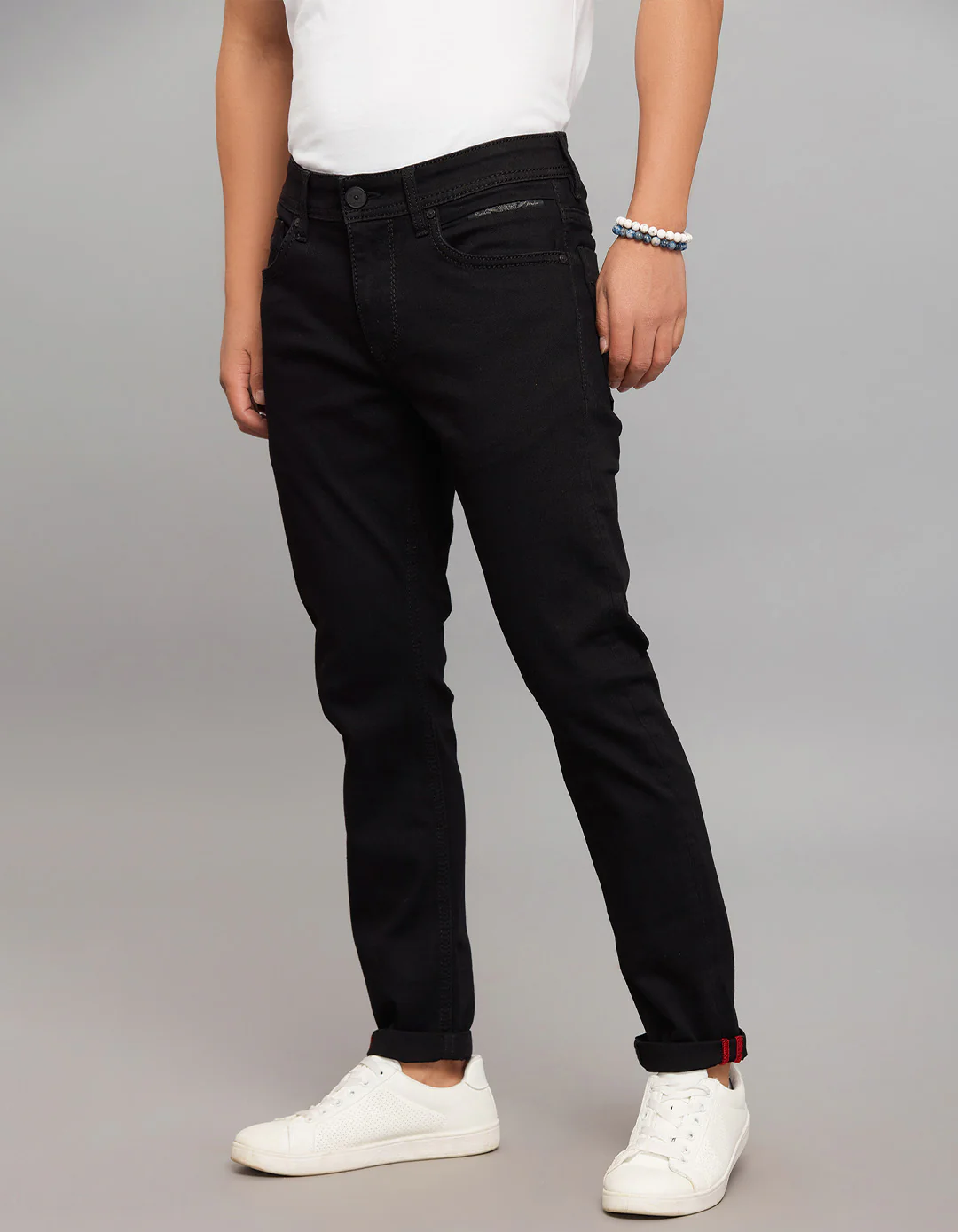 Black 5 Pocket Low-Rise Tapered Ankle Length Stretch Jeans - Image 3