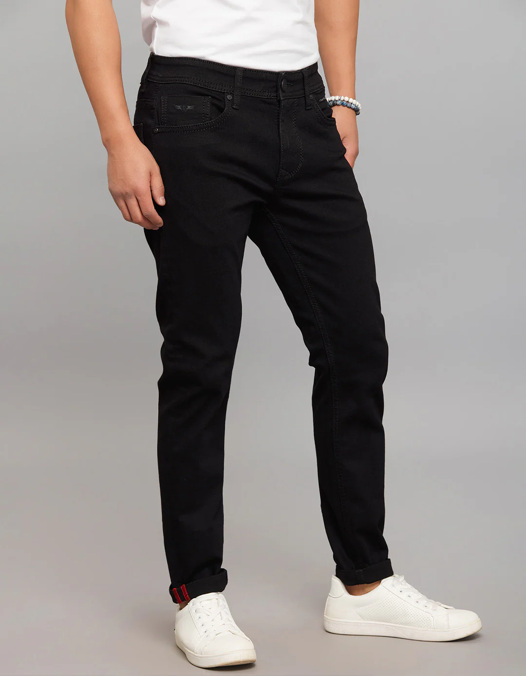 Black 5 Pocket Low-Rise Tapered Ankle Length Stretch Jeans - Image 4