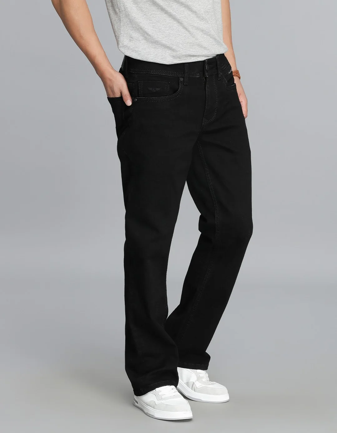 Black 5 Pocket Mid Rise Loose Boot Leg Cropped Jeans - Image 4
