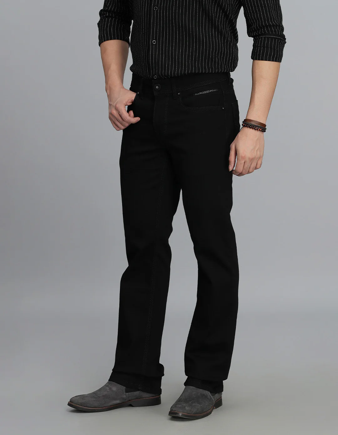 Black 5 Pocket Mid Rise Loose Boot Leg Jeans - Image 3