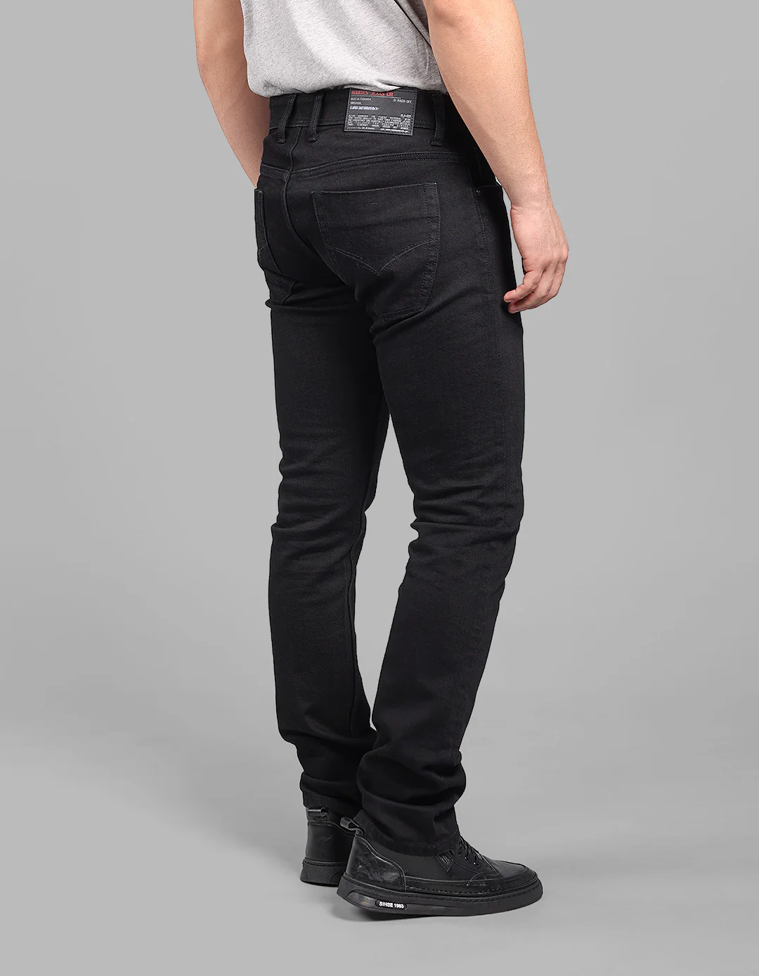 Black 5 Pocket Mid-Rise Slim Straight Fit Stretch Jeans - Image 8