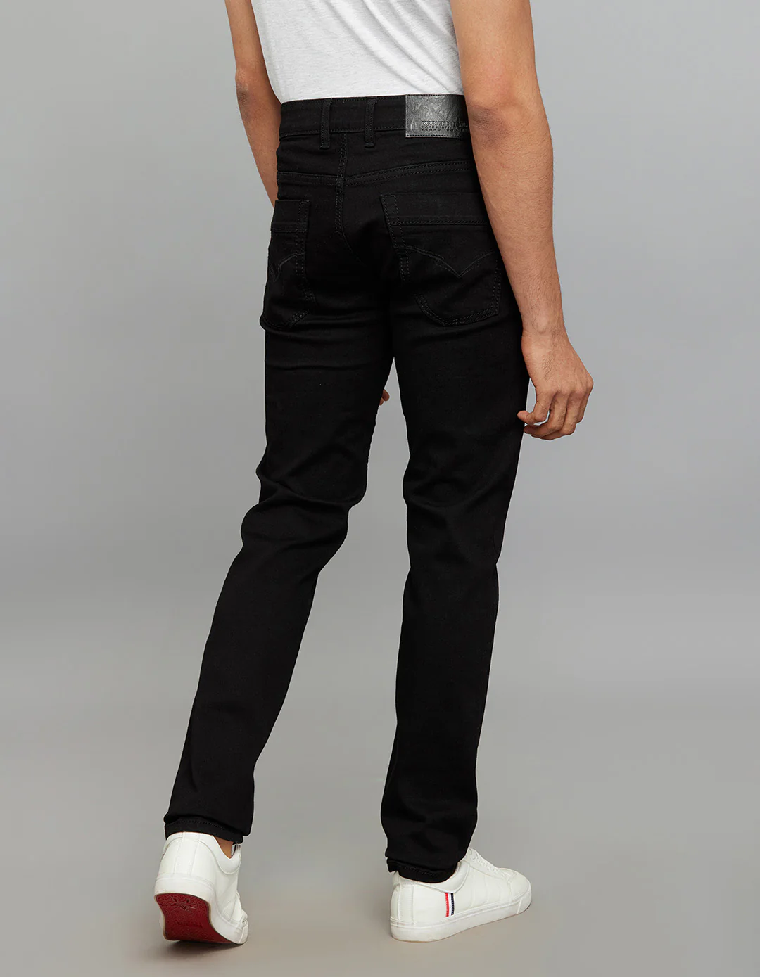 Black 5 Pocket Mid-Rise Slim Straight Fit Stretch Jeans - Image 5