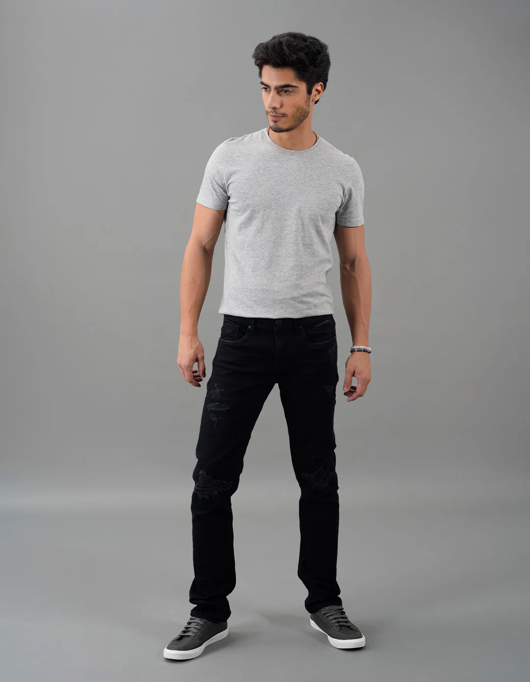 Black 5 Pocket Mid-Rise Slim Straight Fit Jeans - Image 2