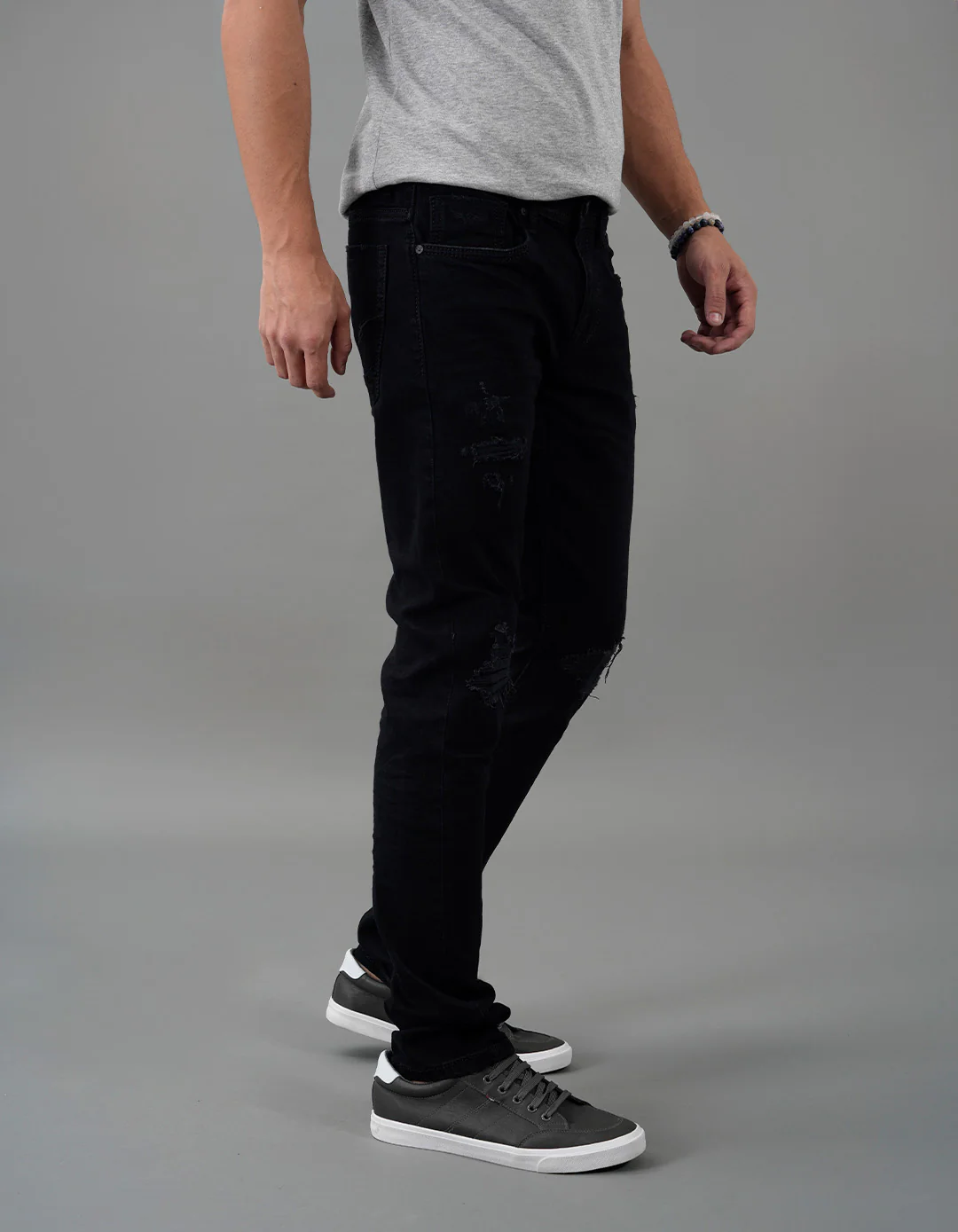 Black 5 Pocket Mid-Rise Slim Straight Fit Jeans - Image 4