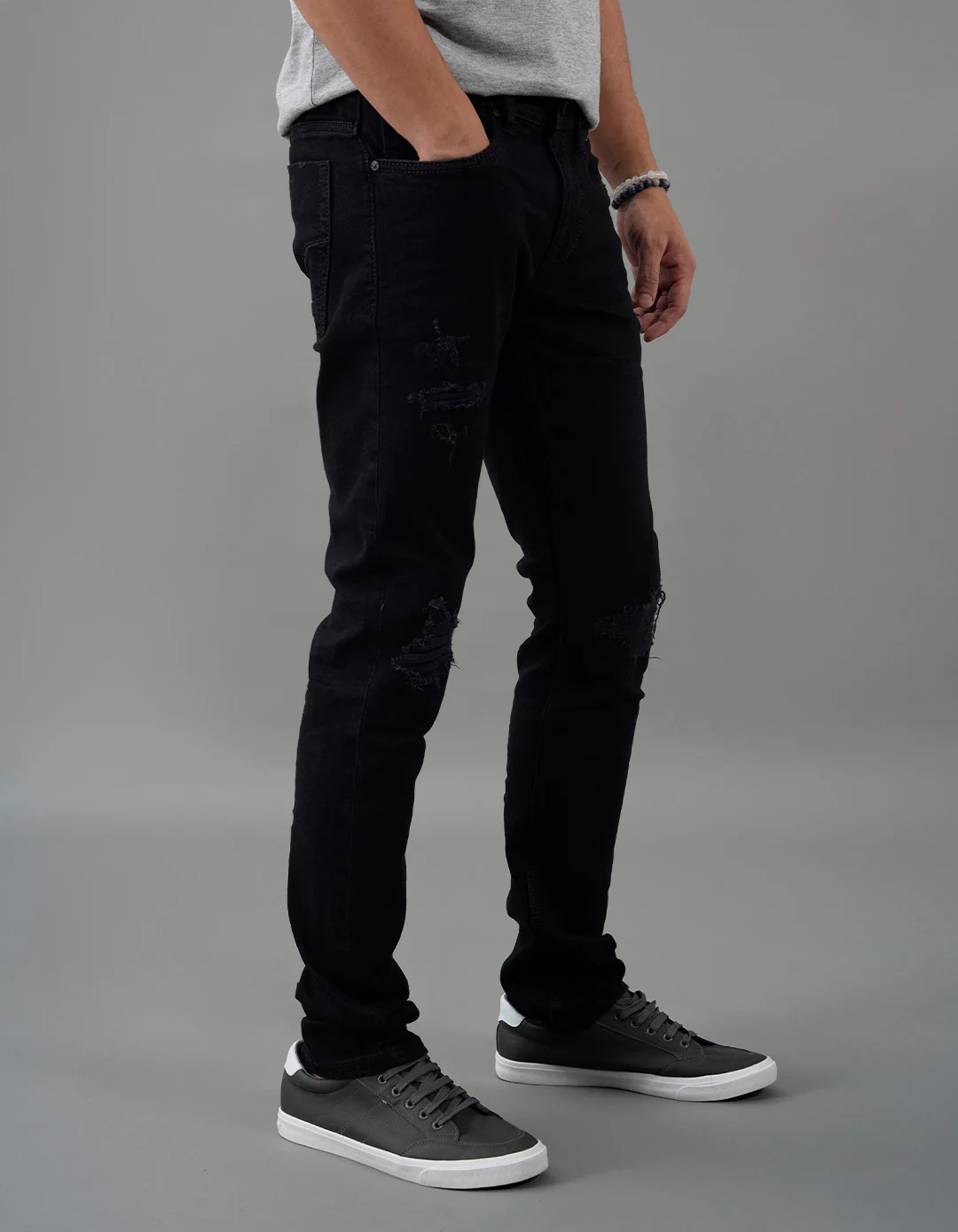 Black 5 Pocket Mid-Rise Slim Straight Fit Jeans - Image 5