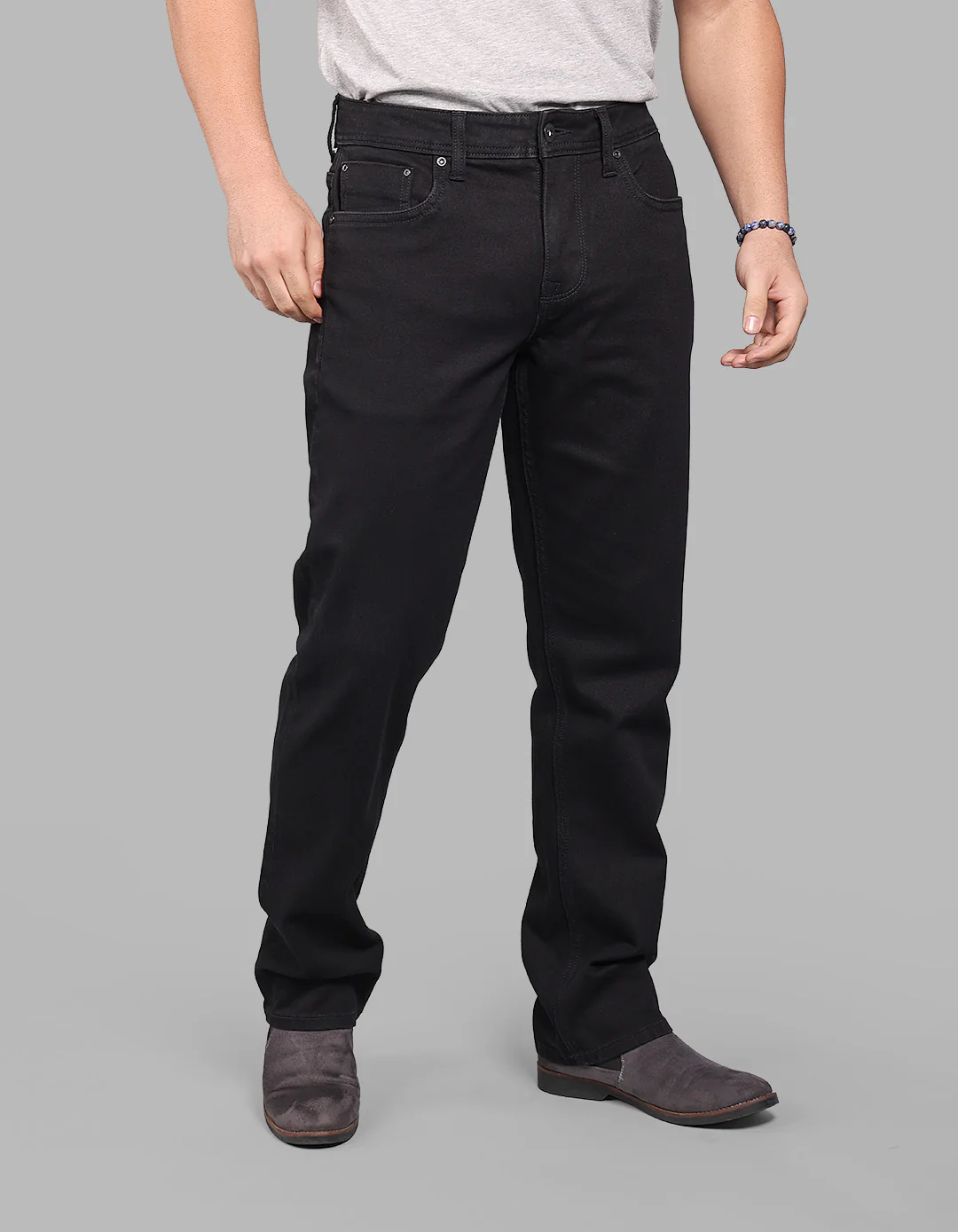 Black 5 Pocket Midrise, Comfort And Straight Crop Length Stretch Jeans - Image 3