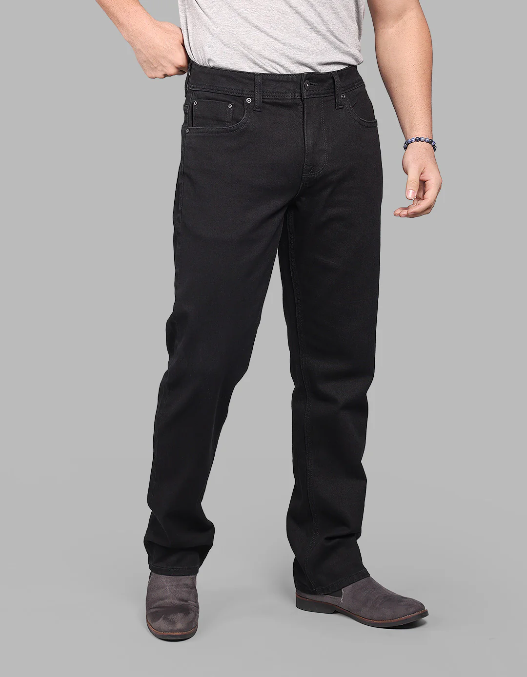 Black 5 Pocket Midrise, Comfort And Straight Crop Length Stretch Jeans - Image 4