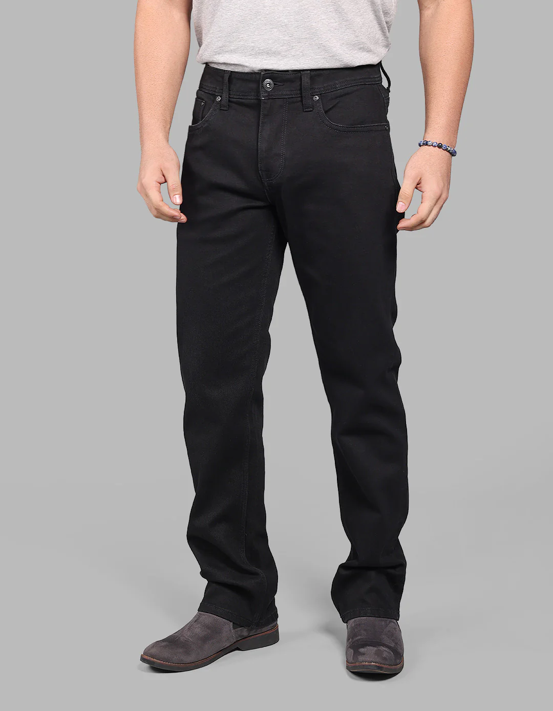 Black 5 Pocket Midrise, Comfort And Straight Fit Stretch Jeans