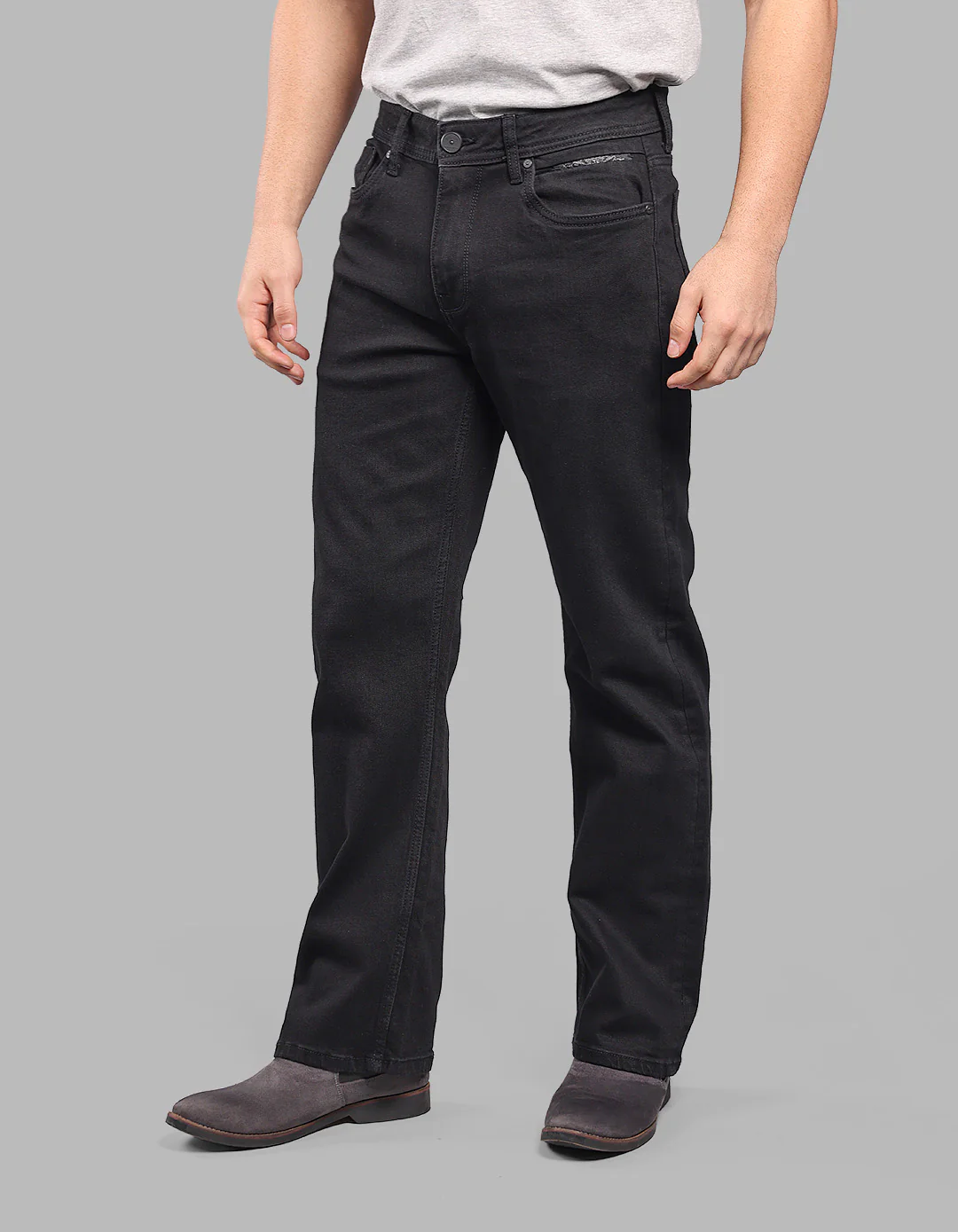 Black 5 Pocket Midrise Loose Fit Stretch Jeans - Image 3