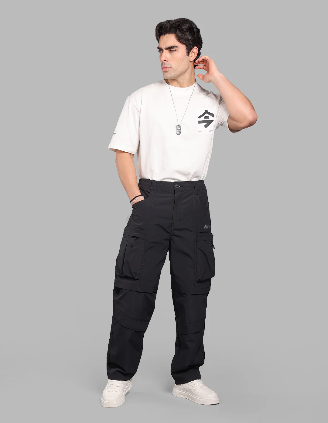 Black Balloon Fit Cargo Pants - Image 3