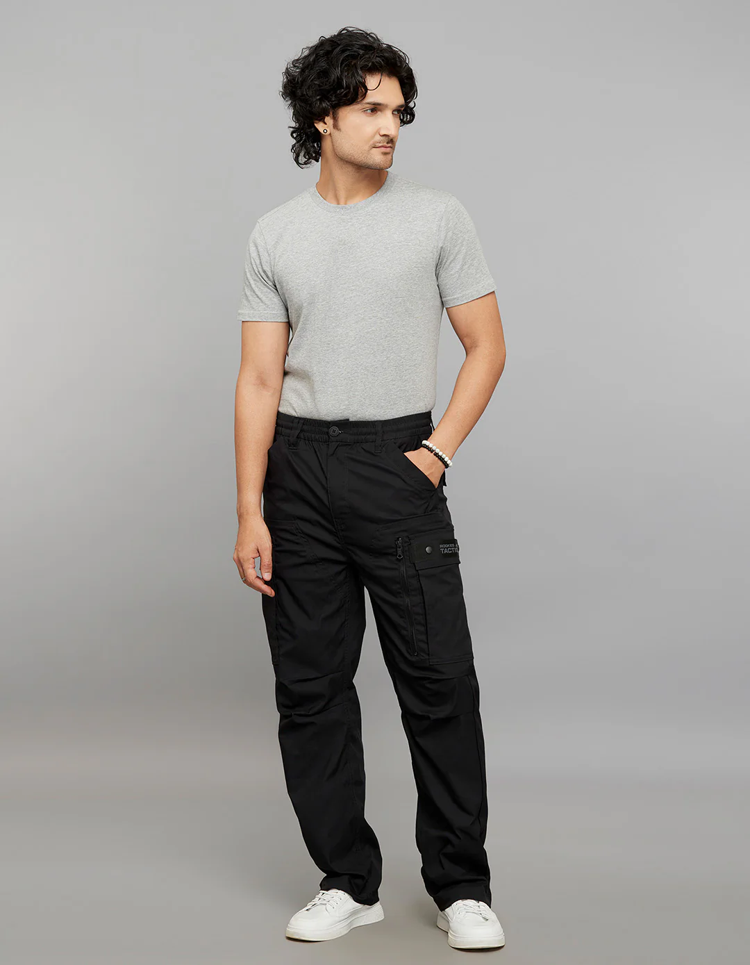 Black Comfort Straight Fit 100% Polyestor Cargo Pants - Image 2