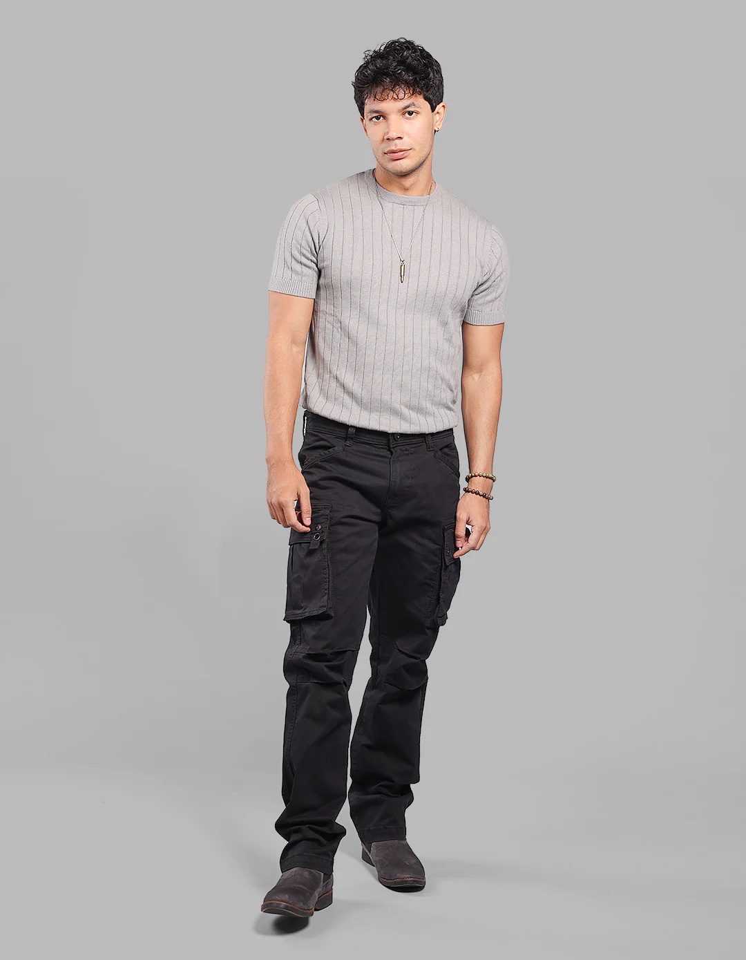 Black Comfort Straight Fit Stretch Cargo Pants - Image 2