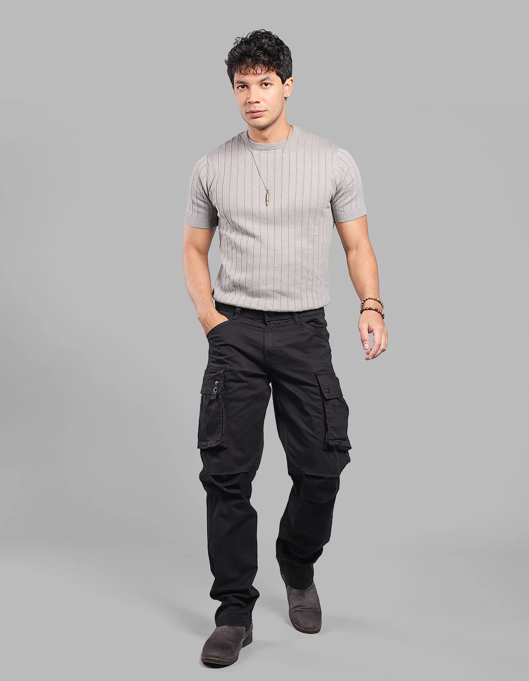 Black Comfort Straight Fit Stretch Cargo Pants - Image 3