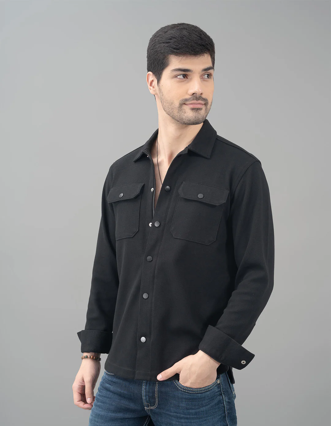 Black Full Sleeve Knit Shacket - Image 3
