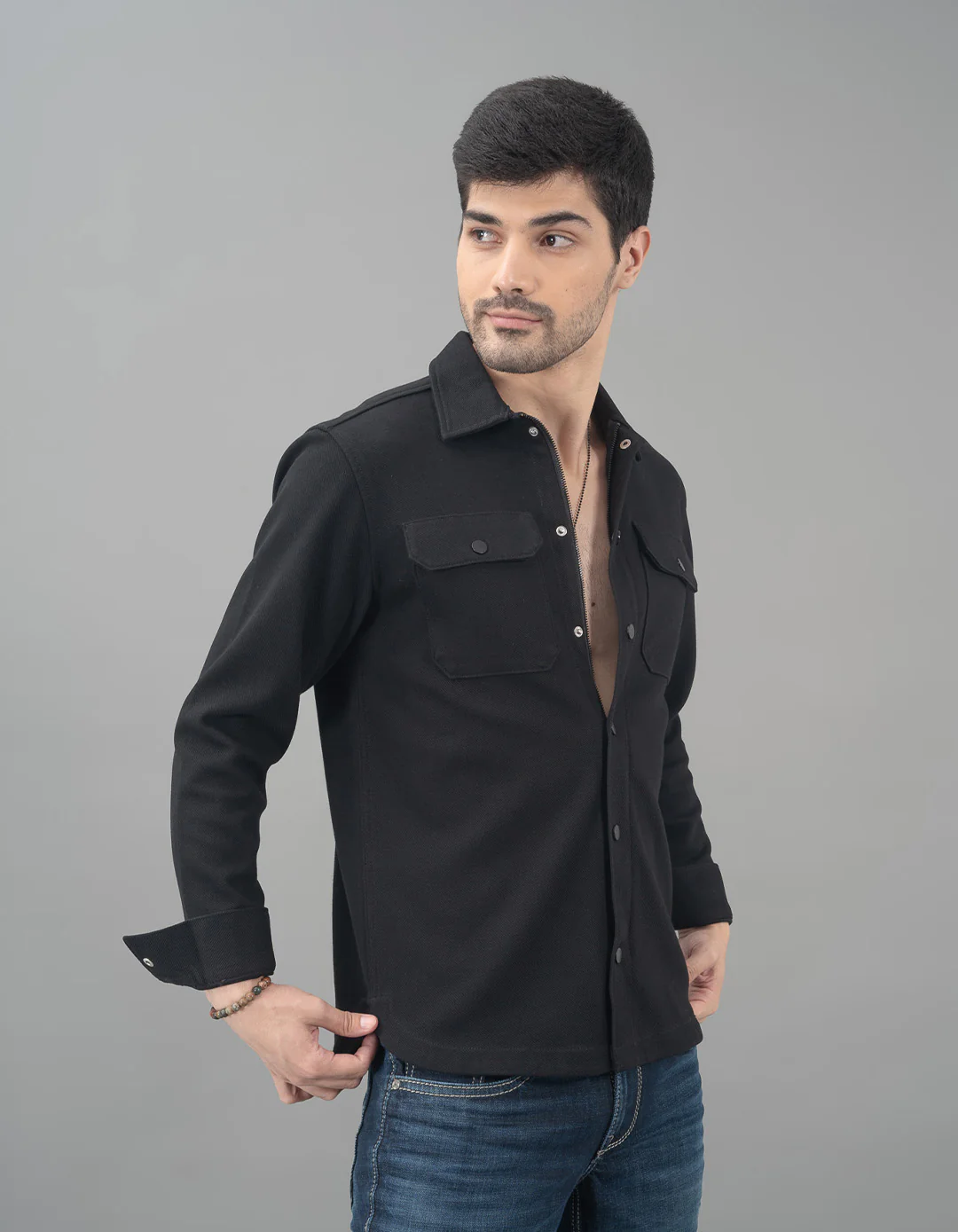 Black Full Sleeve Knit Shacket - Image 4