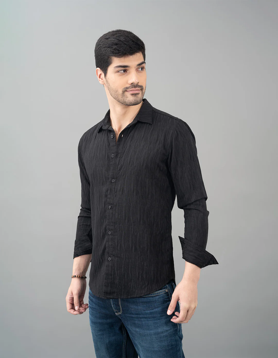 Black Full Sleeve Seersucker Shirt - Image 3