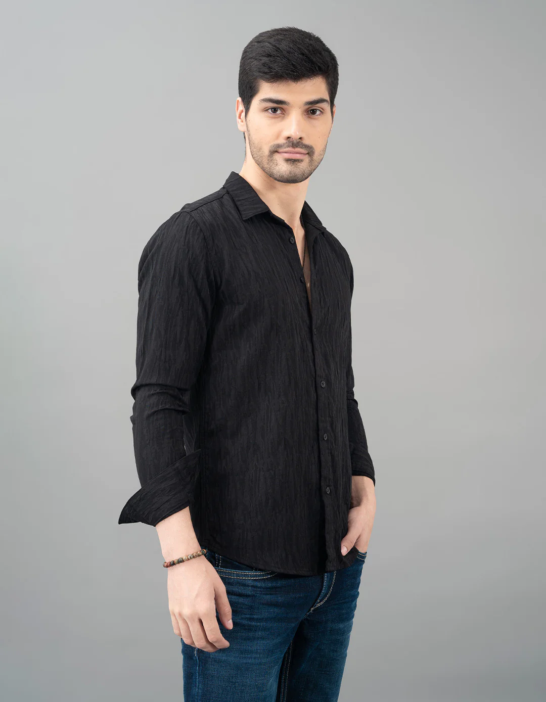 Black Full Sleeve Seersucker Shirt - Image 4